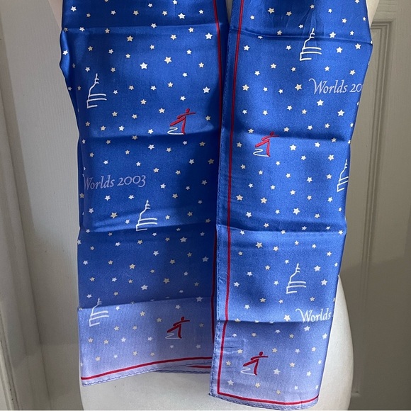 Worlds 2003 Figure Skating Design Womens Silk Scarf Vintage Blue White Red - Picture 9 of 9